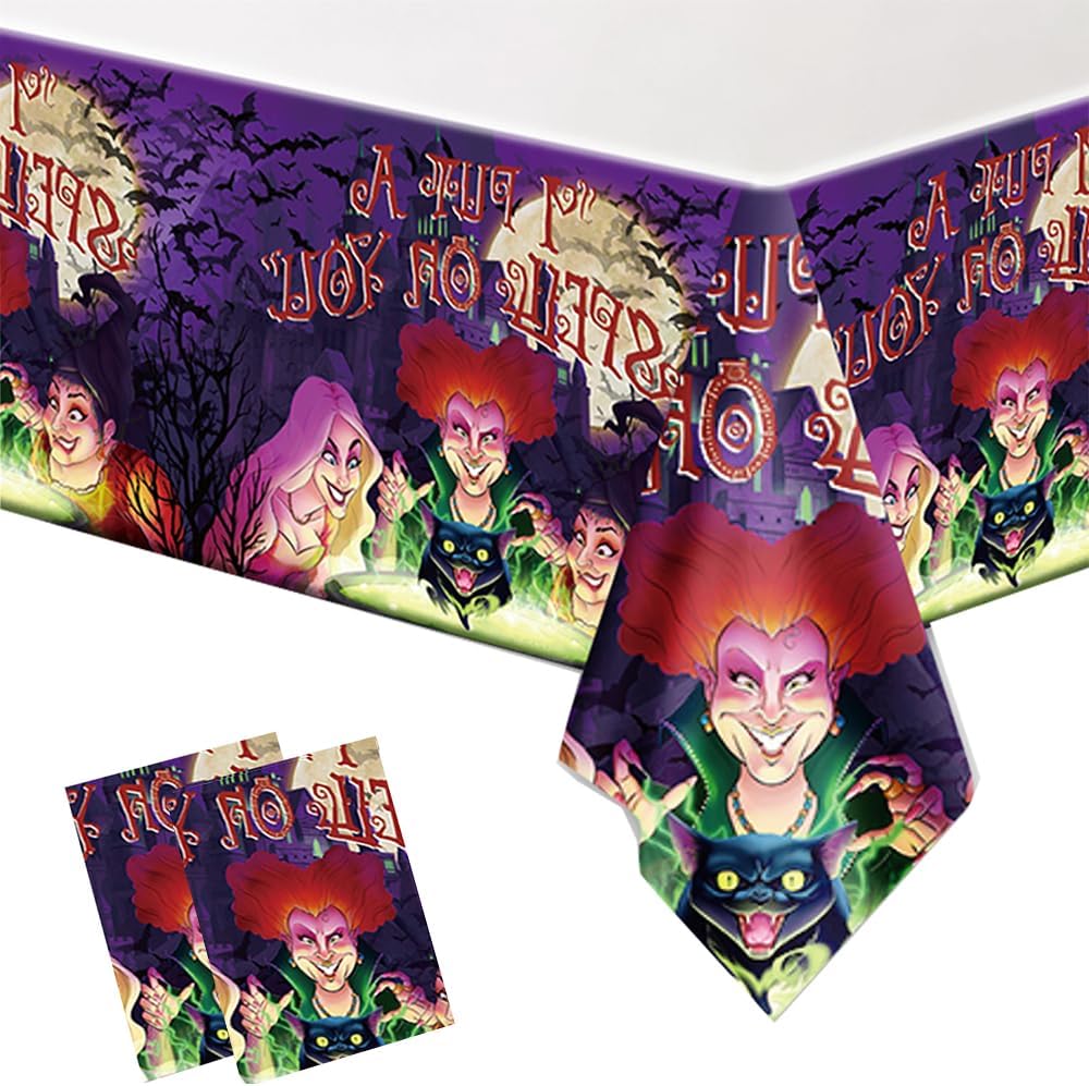 We1Fit 2 Pack Hocus Pocus Halloween Tablecloths 43x71 Inch