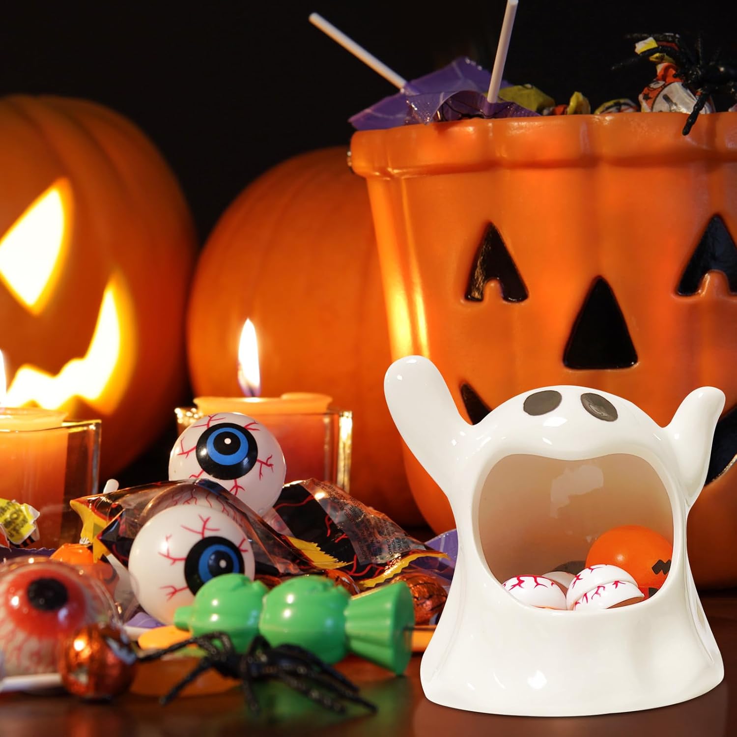 2 Pack Halloween Candy Bowls with Ghost and Bat Designs