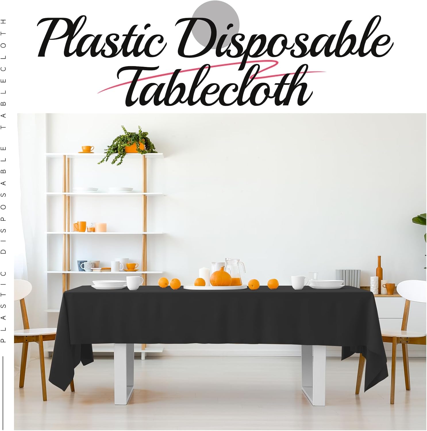 10 Pack Black Plastic Tablecloths for Rectangle Tables 54x108 Inch