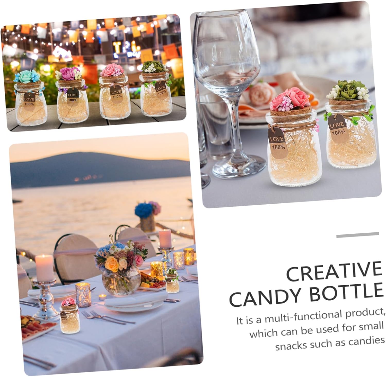 PRETYZOOM 4pcs Candy Bottles Assorted Containers for Weddings Parties and Crafts