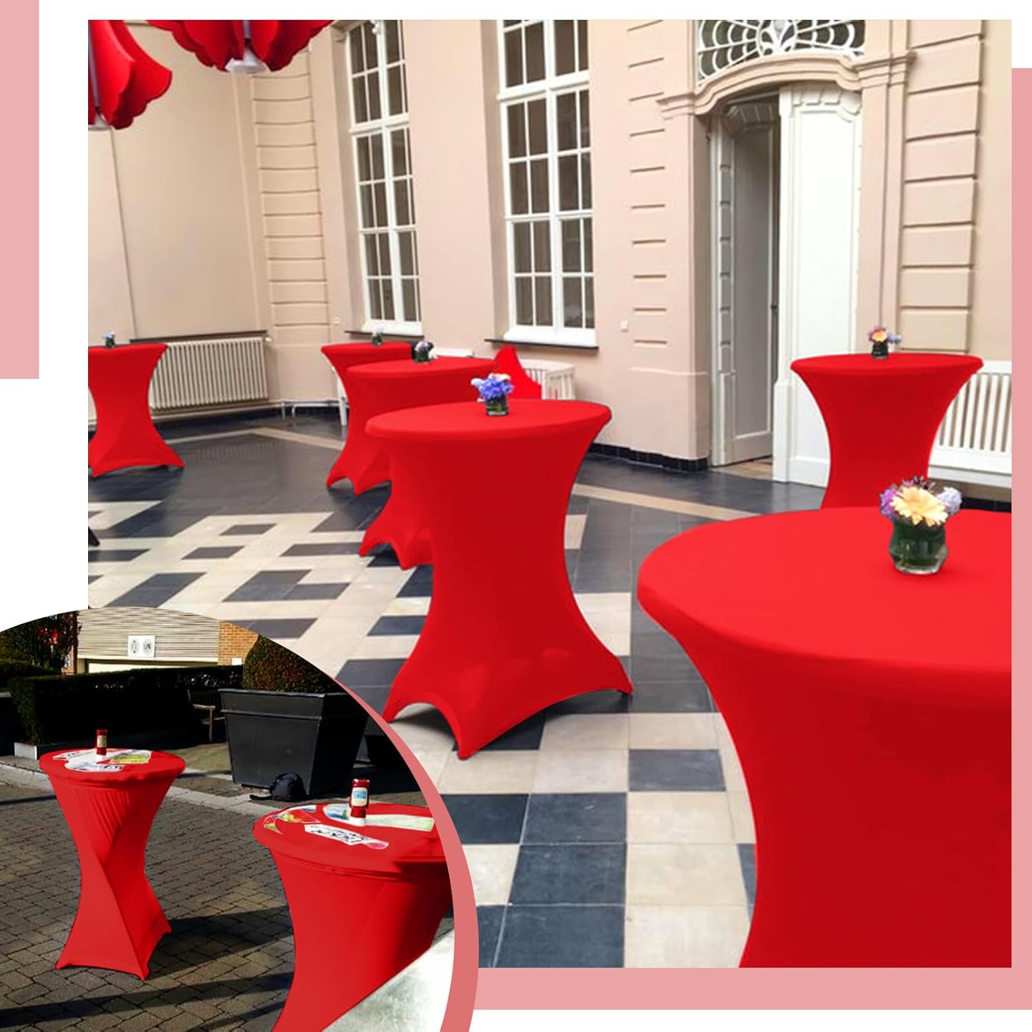 6 Pack Red Spandex Stretch Cocktail Table Covers for Round Tables