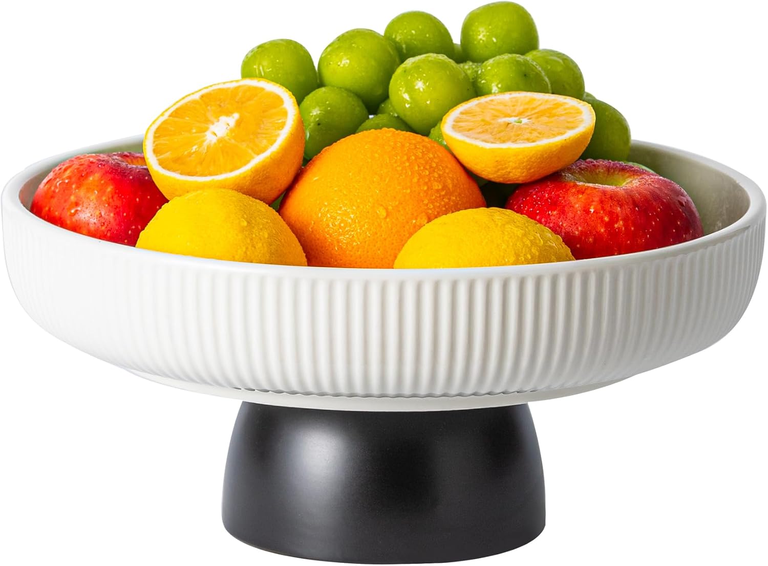 Ceramic Fruit Bowl 11-Inch White Tray with Black Base
