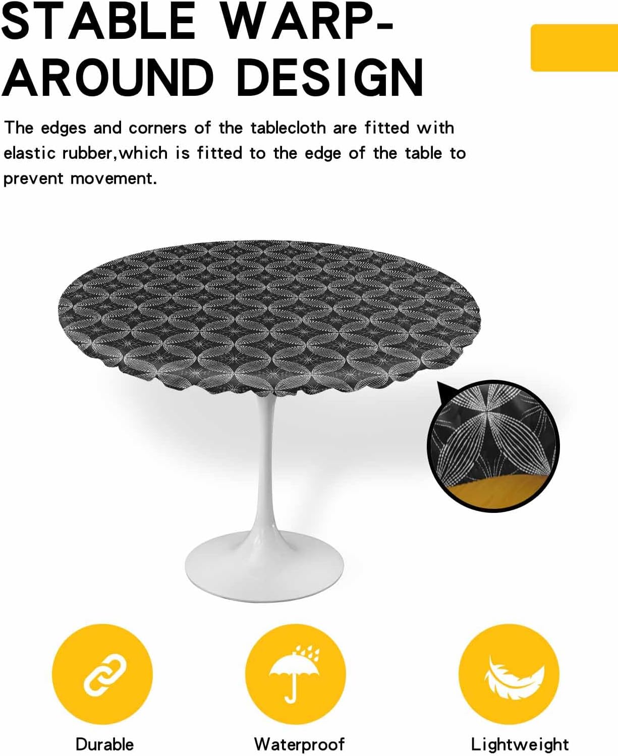 Fantasy Grey Round Waterproof Table Cover Fitted Tablecloth