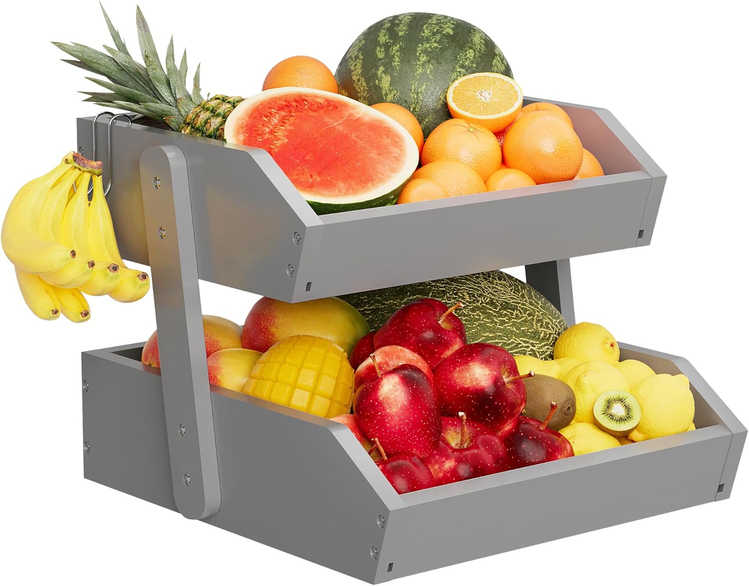 Hellojin Bamboo 2 Tier Fruit Basket Grey