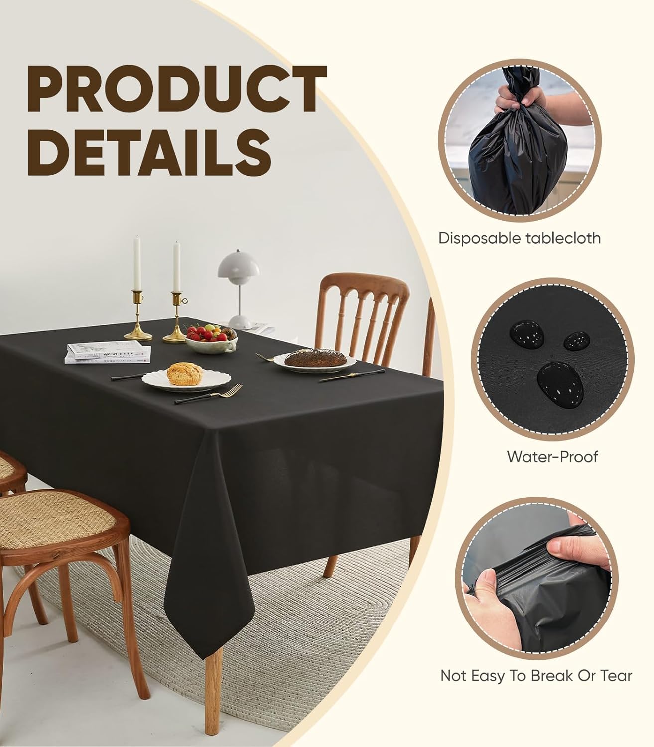 Layiexre Black Disposable Table Cloth 2-Pack