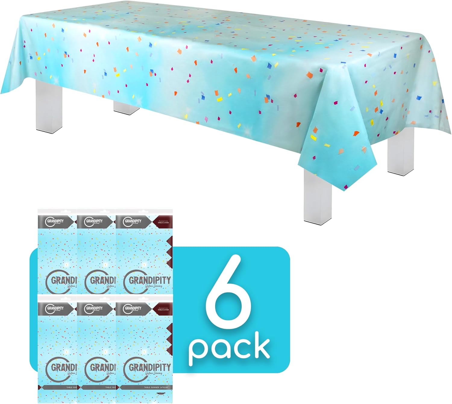 Grandipity 6 Pack Premium Disposable Blue Tablecloth 54x108 Inch Rectangle