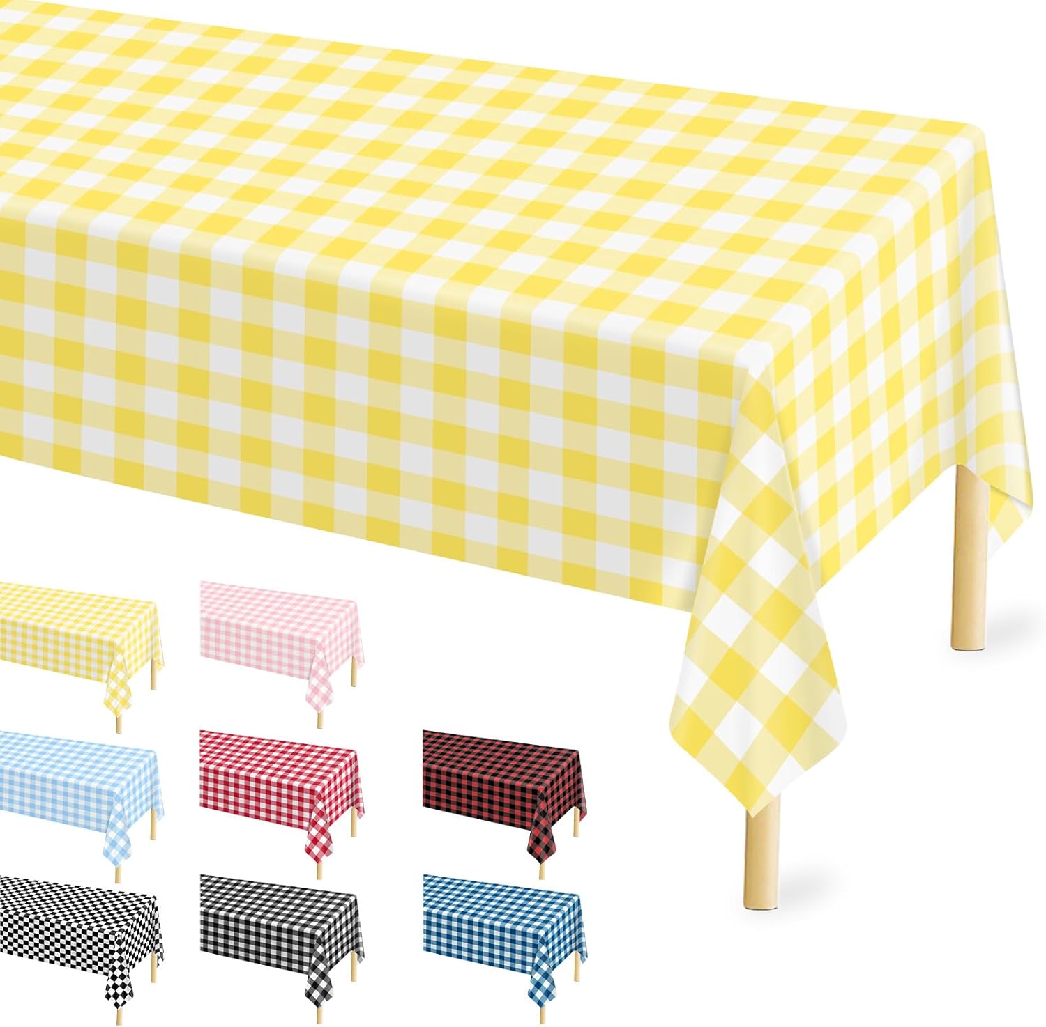 4 Pcs Yellow Checkered Tablecloth 54x108 Inches Rectangle Gingham Table Cover for Outdoor Picnic and Birthday Party