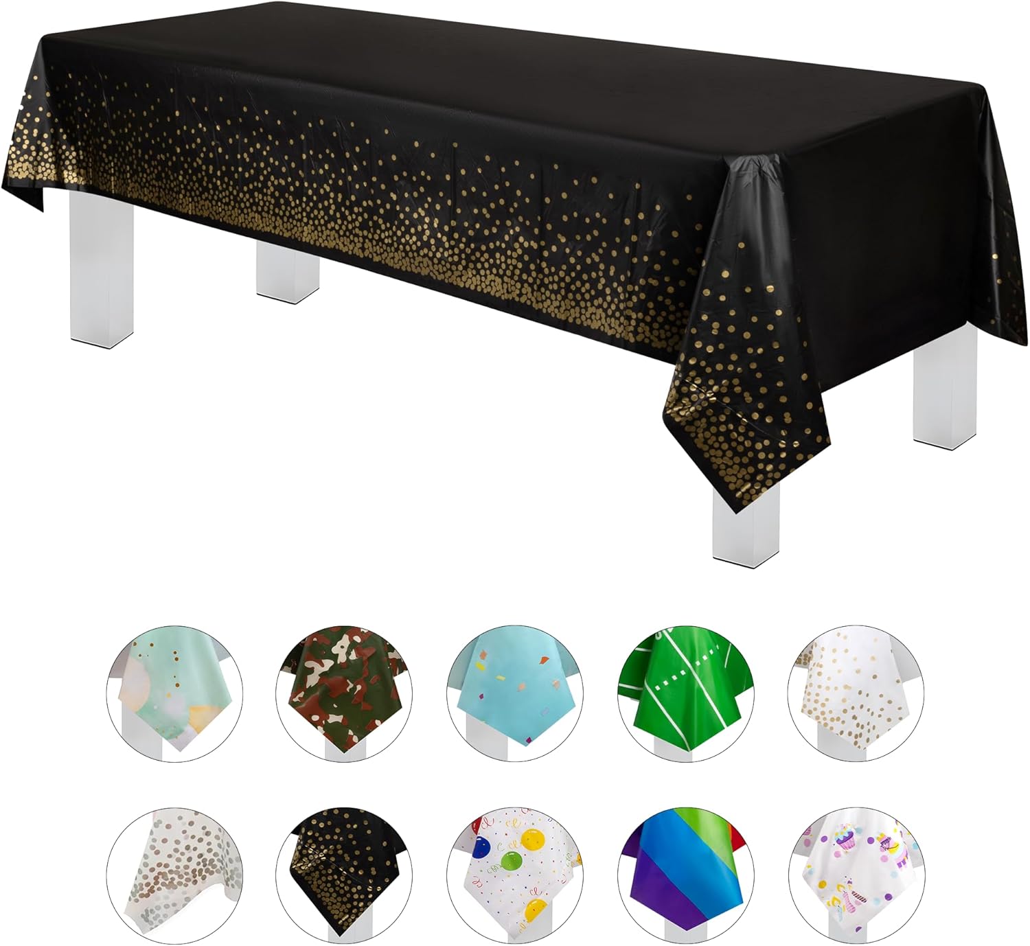 Grandipity Gold Dot on Black 12 Pack Tablecloth 54x108