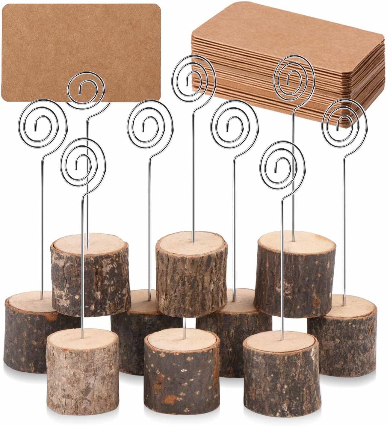 10Pcs Premium Wood Place Card Holders with 20Pcs Kraft Place Cards