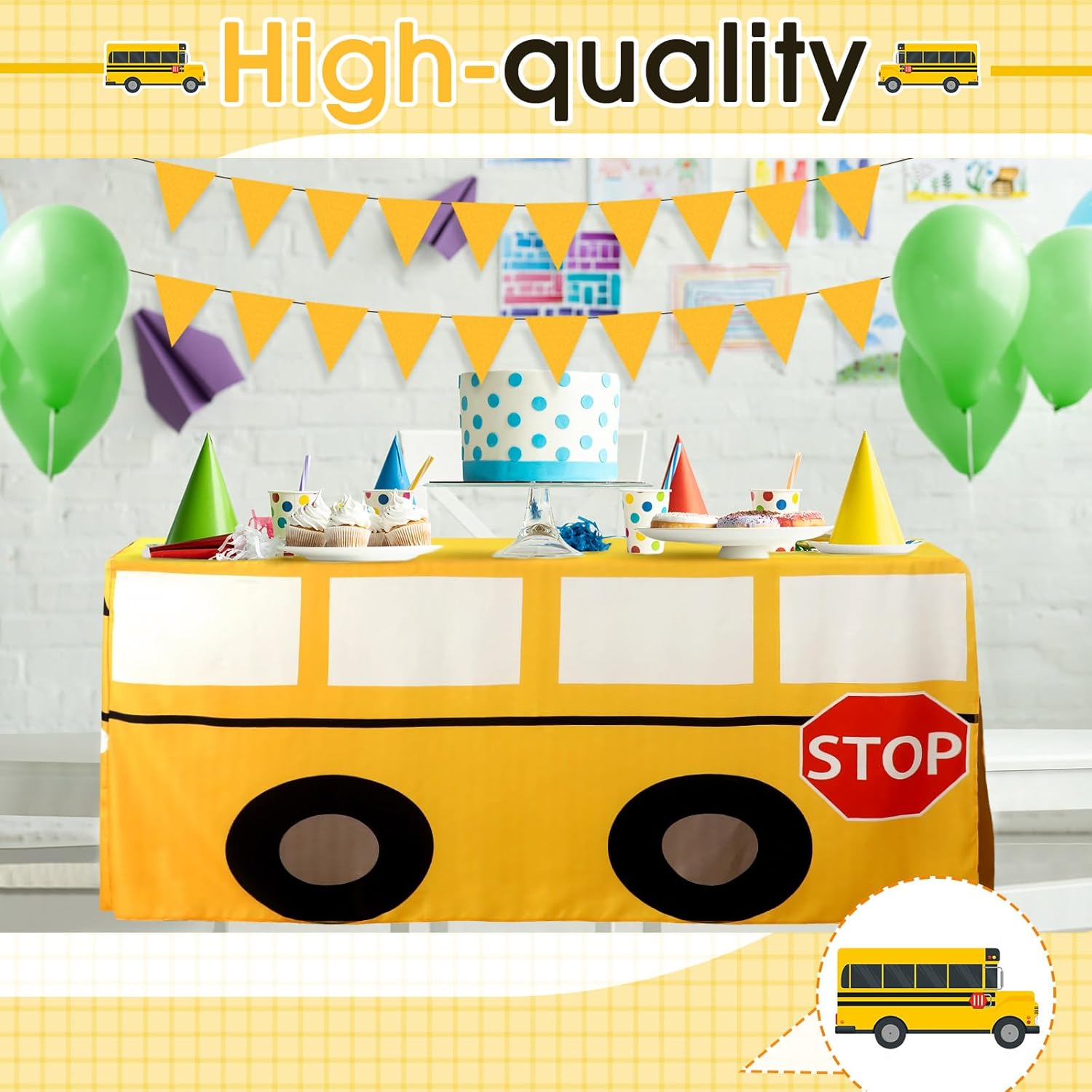 Oudain 6FT School Bus Tablecloth Birthday Party Decor