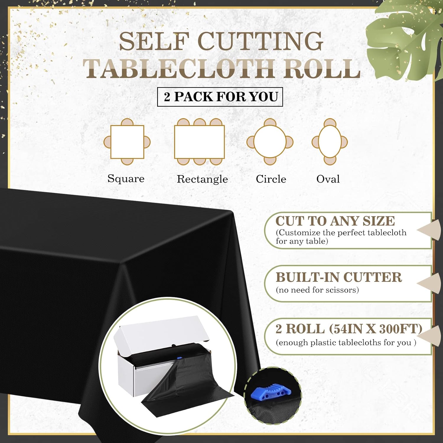 Moukeren 2 Pieces 54 Inch x 300 Feet Plastic Tablecloth Roll with Slide Cutter