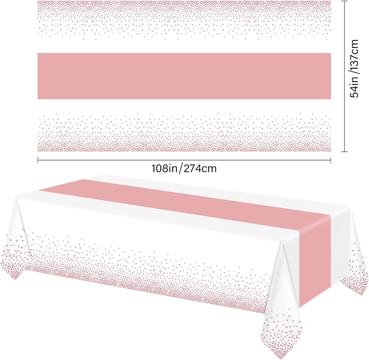 ZHOMA 6 Pack Rectangle Plastic Dot Tablecloth Set White Rose Gold