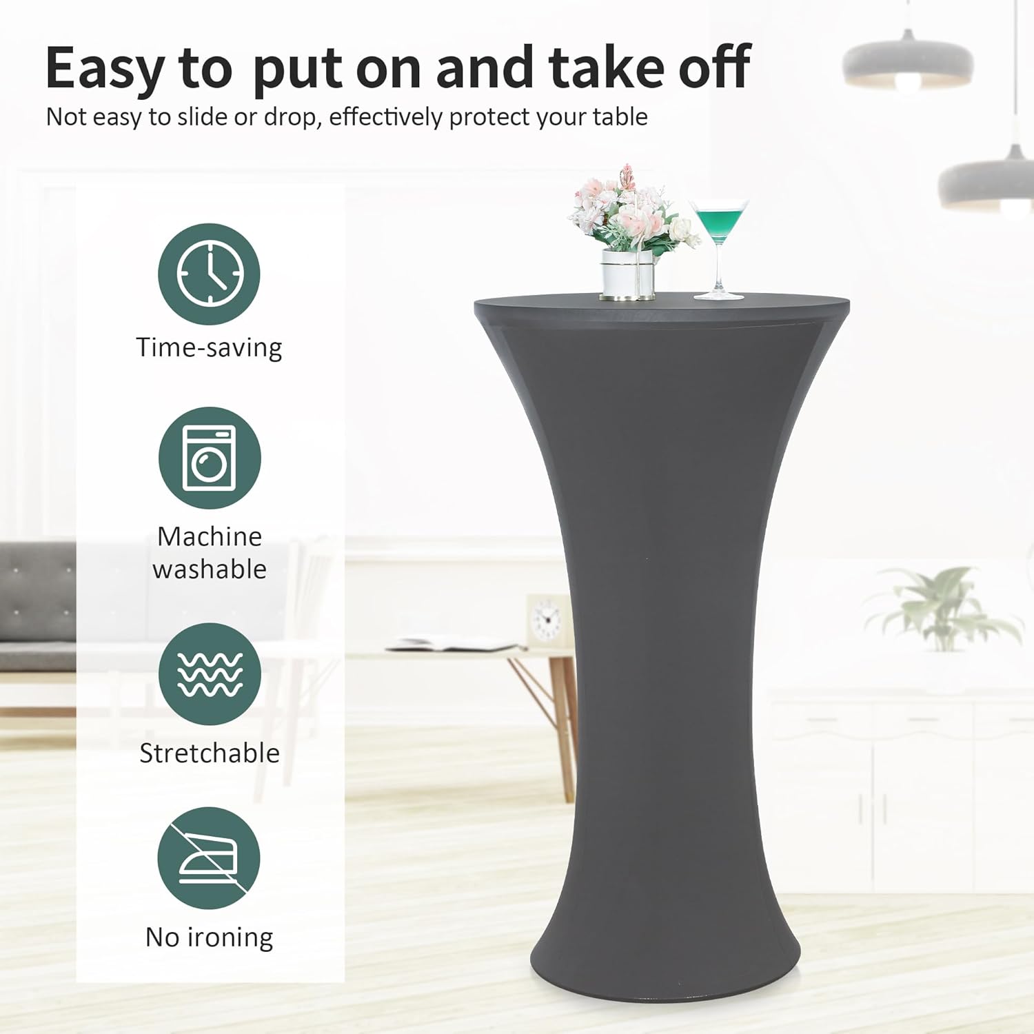 Wolkemer 4PCS 24x43 Inch Grey Round Cocktail Table Cover