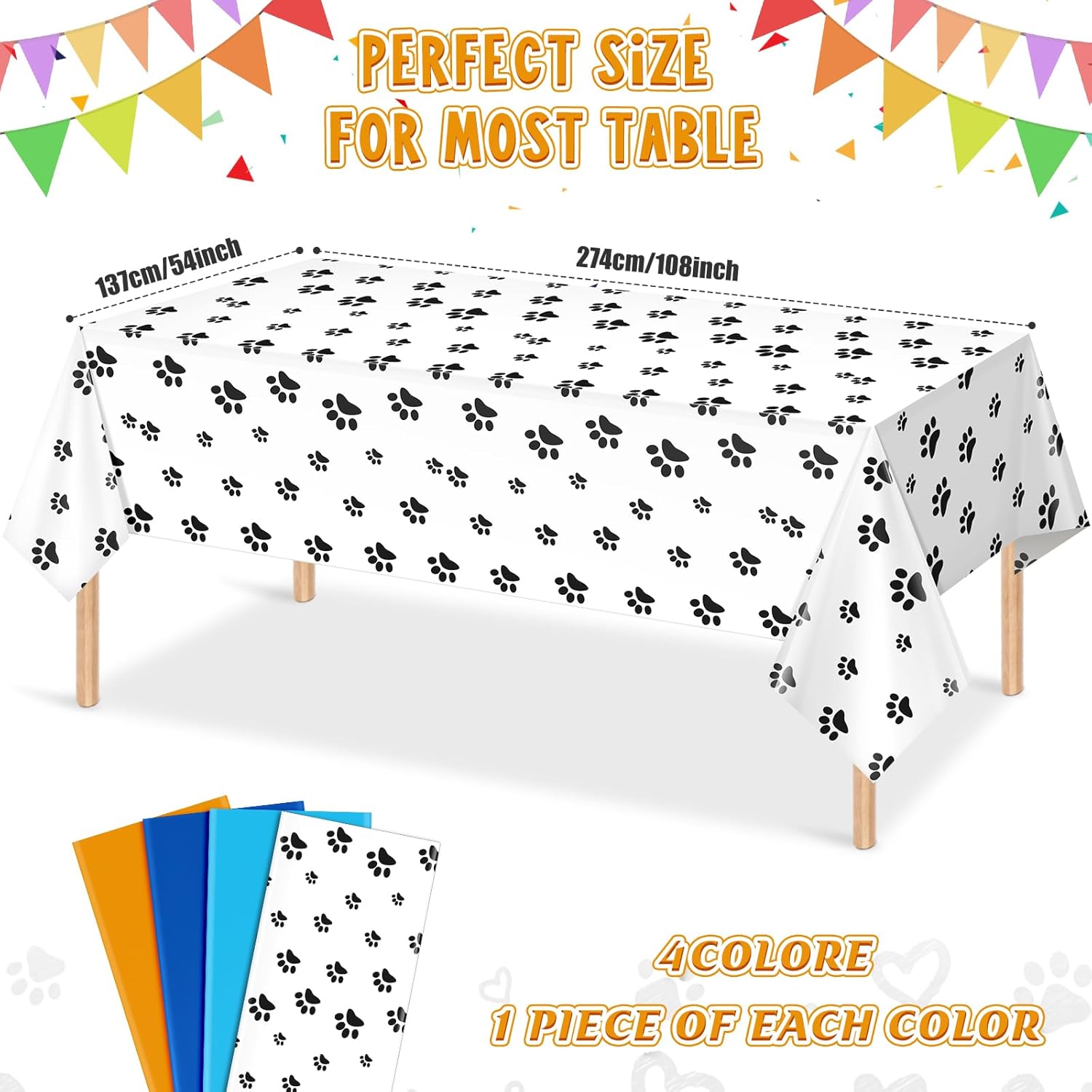 MASHAN 4 Piece Dog Themed Tablecloths Set