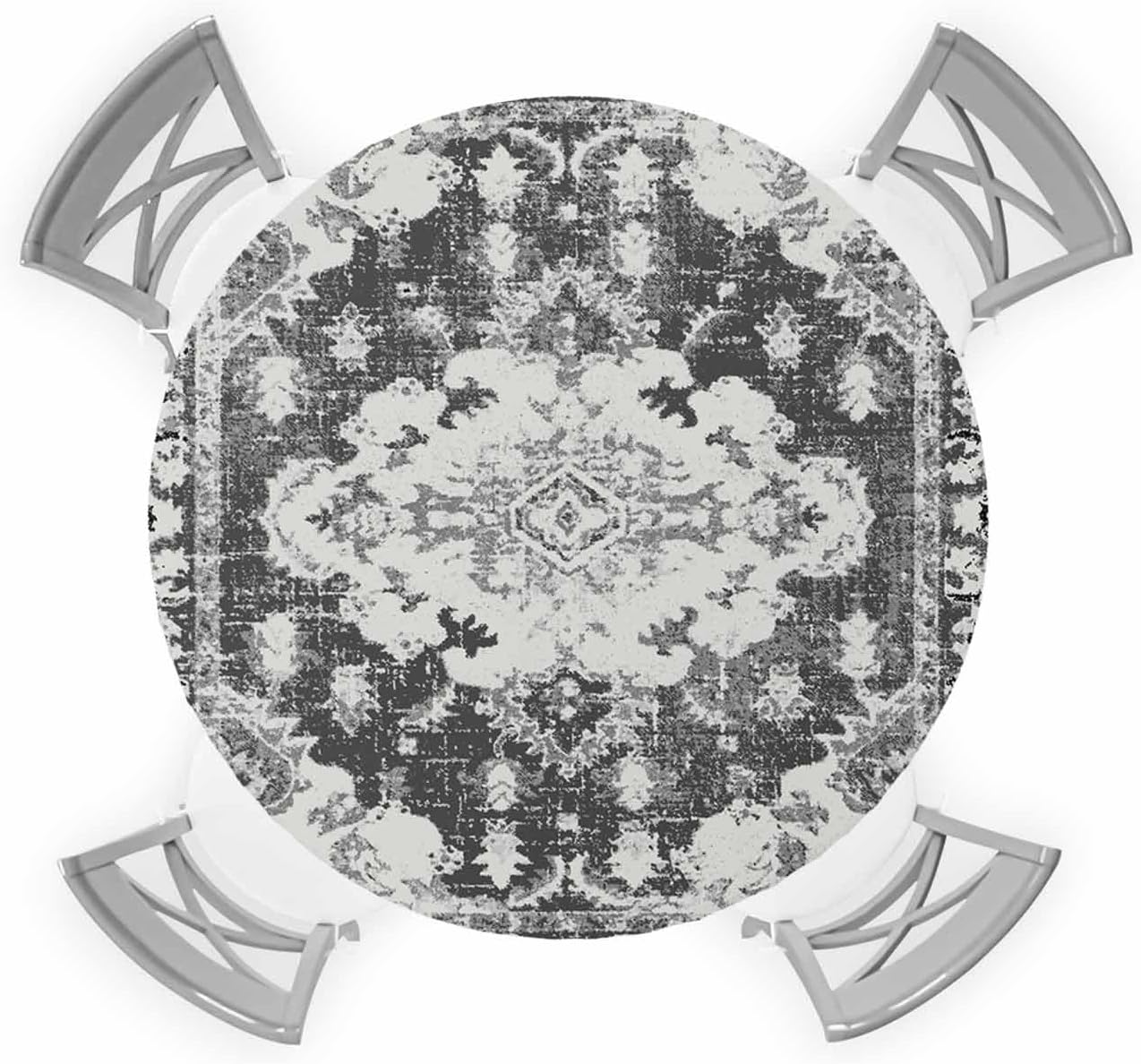 Gray Southwest Round Waterproof Table Cover Fitted Tablecloth