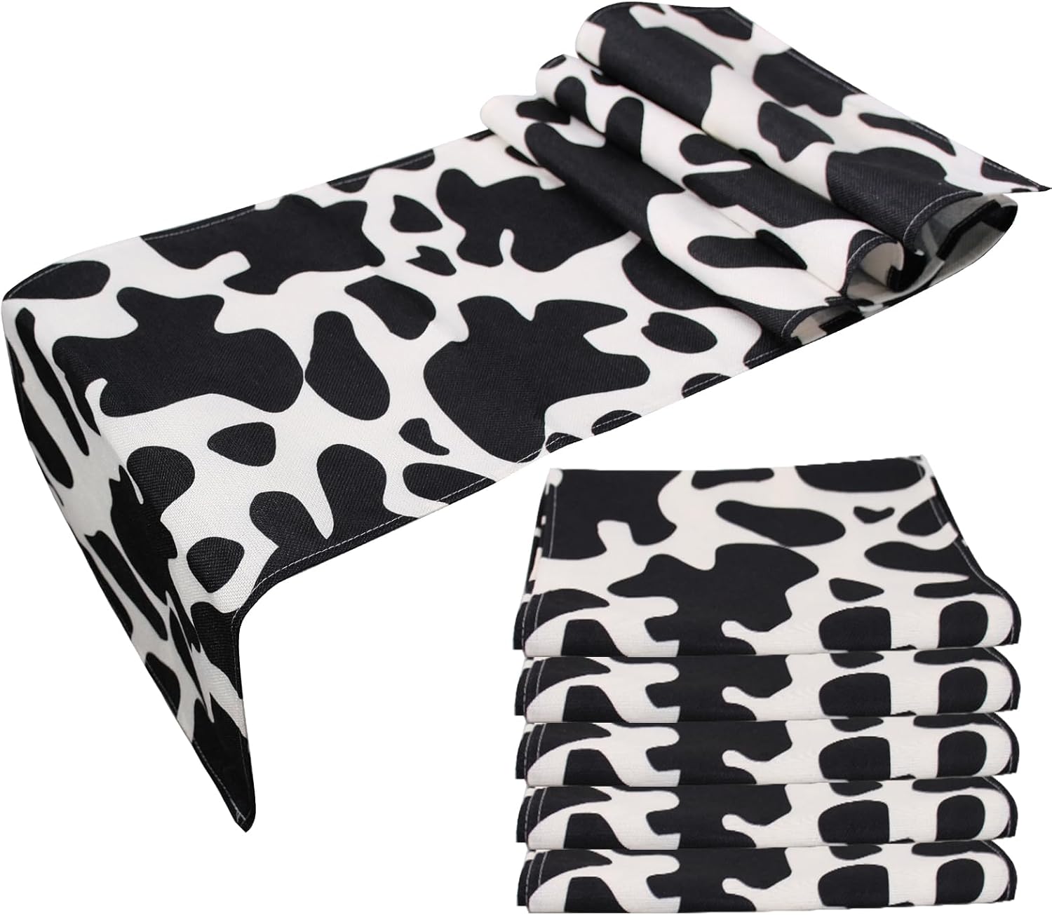 5 Pcs Linen Cow Print Table Runner Farm Tablecloth
