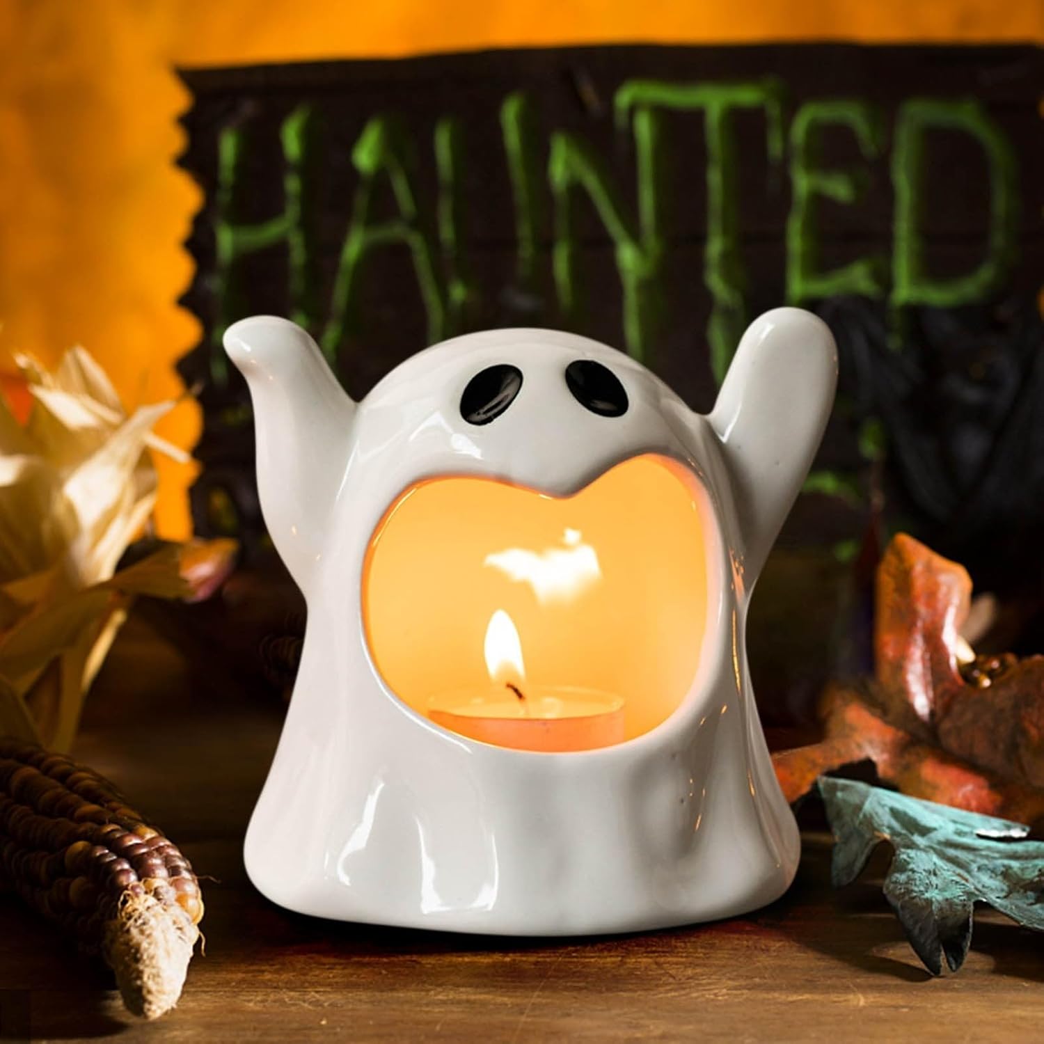 Ceramic Halloween Candy Bowl Ghost Candle Holder - 2pcs