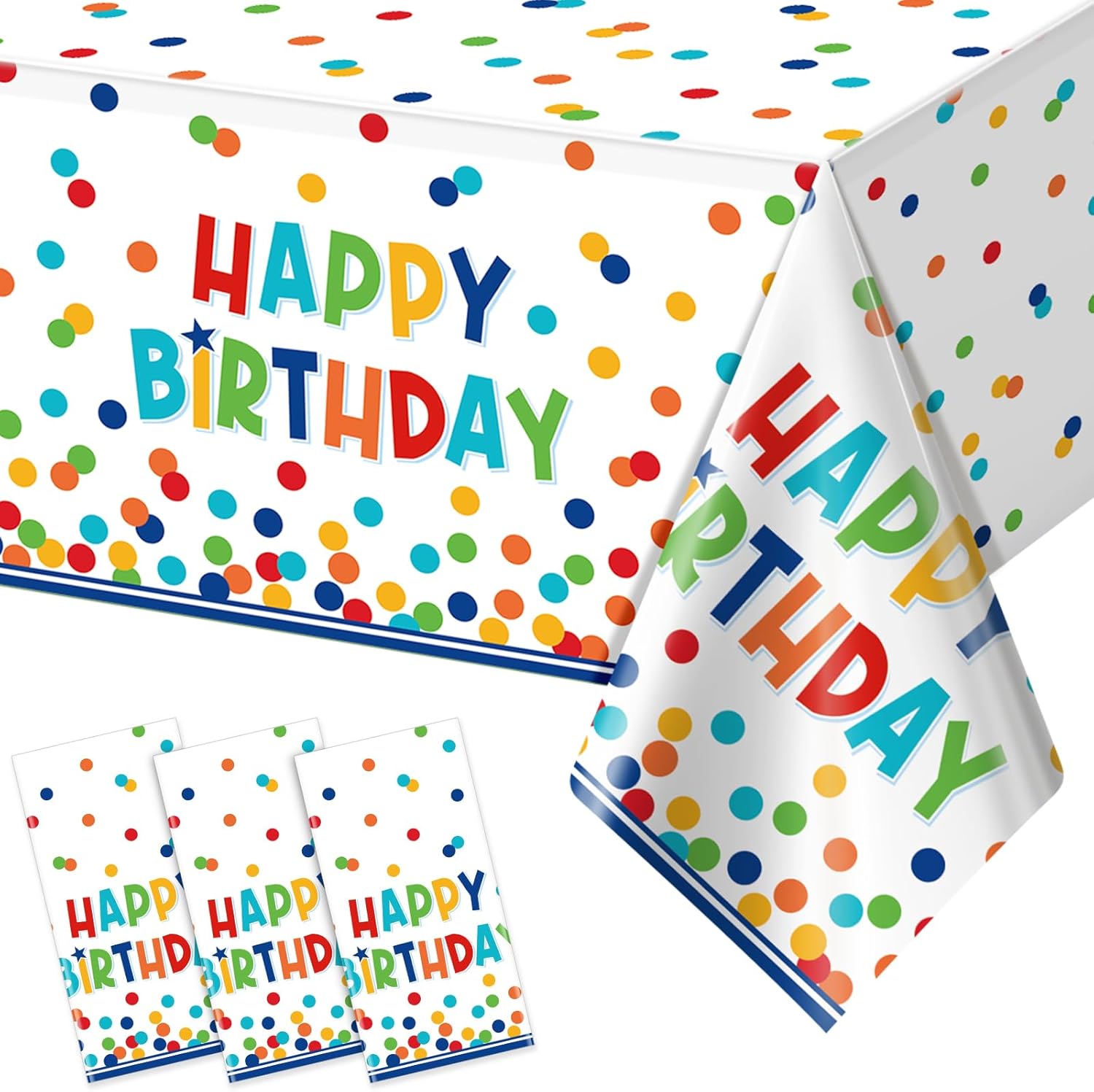 3 Pack Happy Birthday Tablecloths with Polka Dots