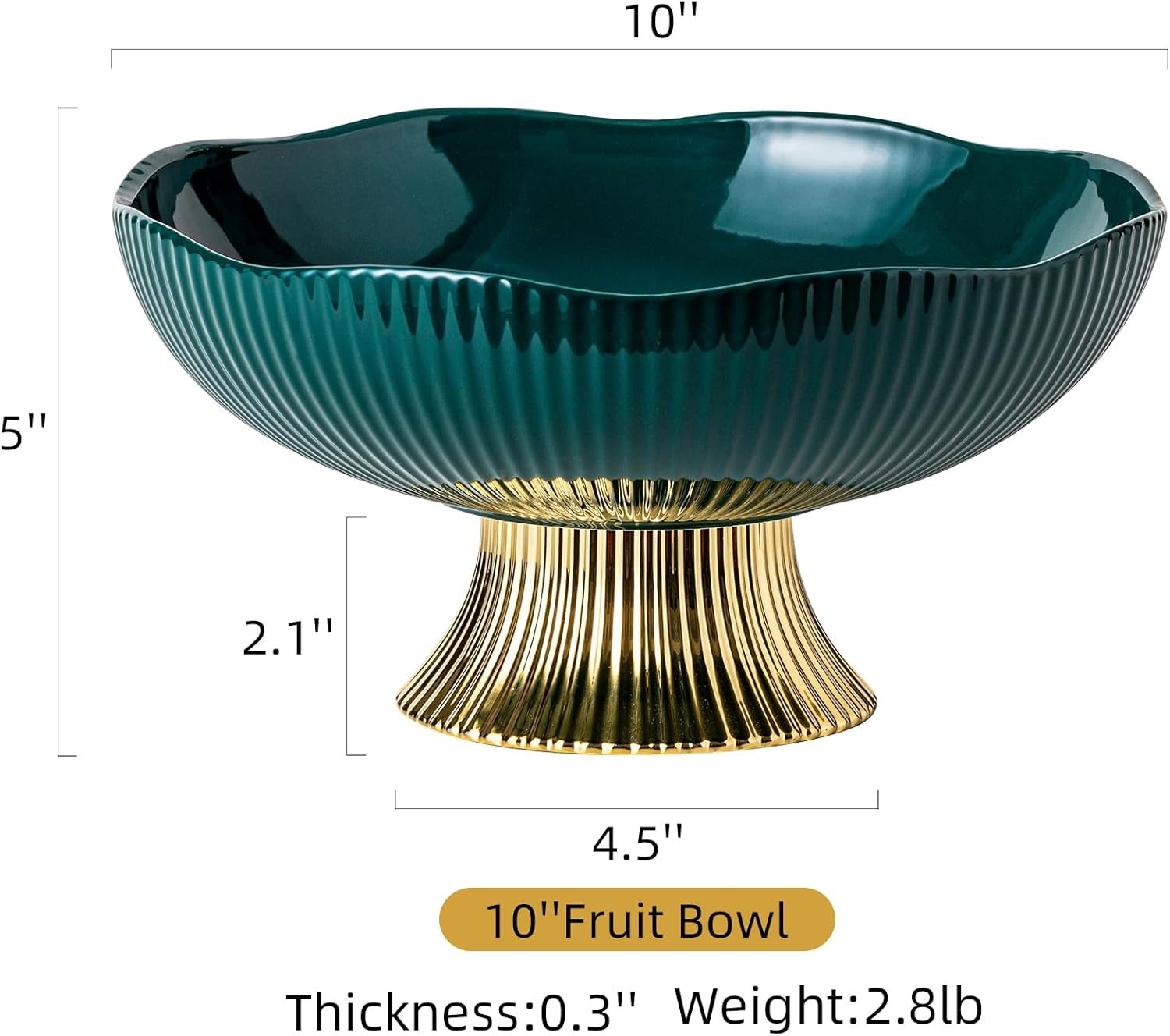 Ceramic Fruit Bowl with Golden Feet 10 Inch Pedestal Design