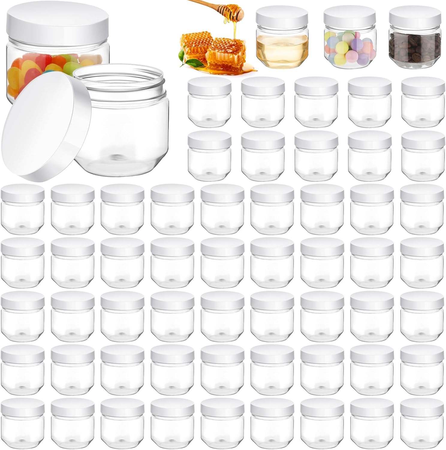 Tanlade 60 Pcs 3 Oz Clear Plastic Jars with Lids