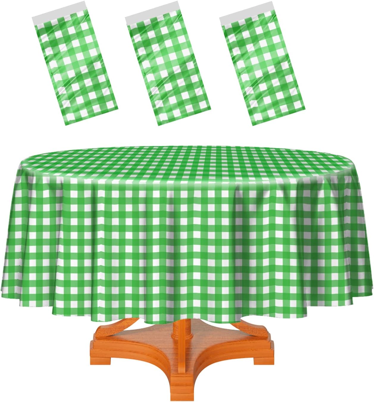 HEIPINIUYE 3 Pack Round Checkered Tablecloth 84x84 Inches