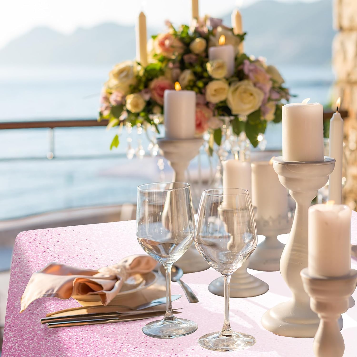 FunnyPars 3 Pack Ombre Pink Tablecloths for Parties