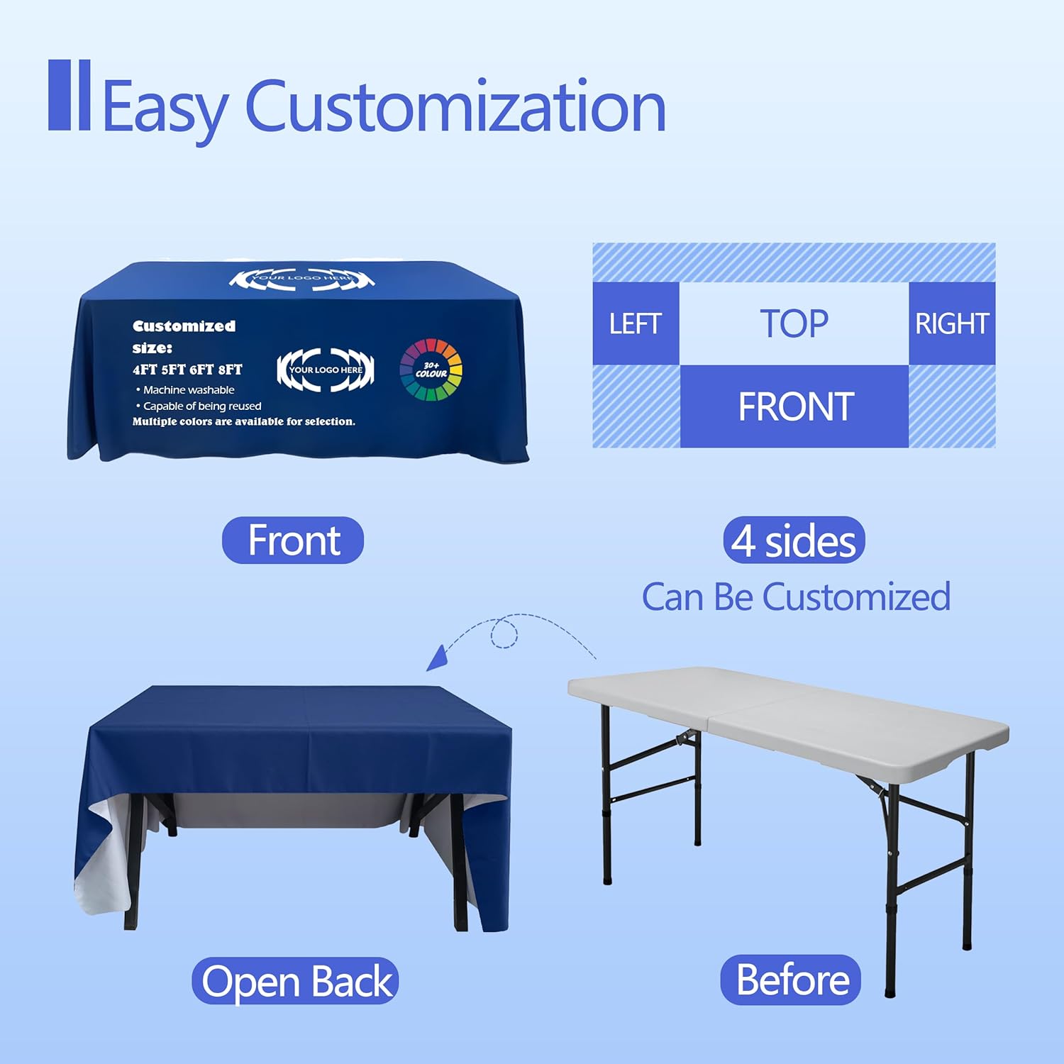 Customized Table Cloth with Logo 4FT 5FT 6FT 8FT for Events