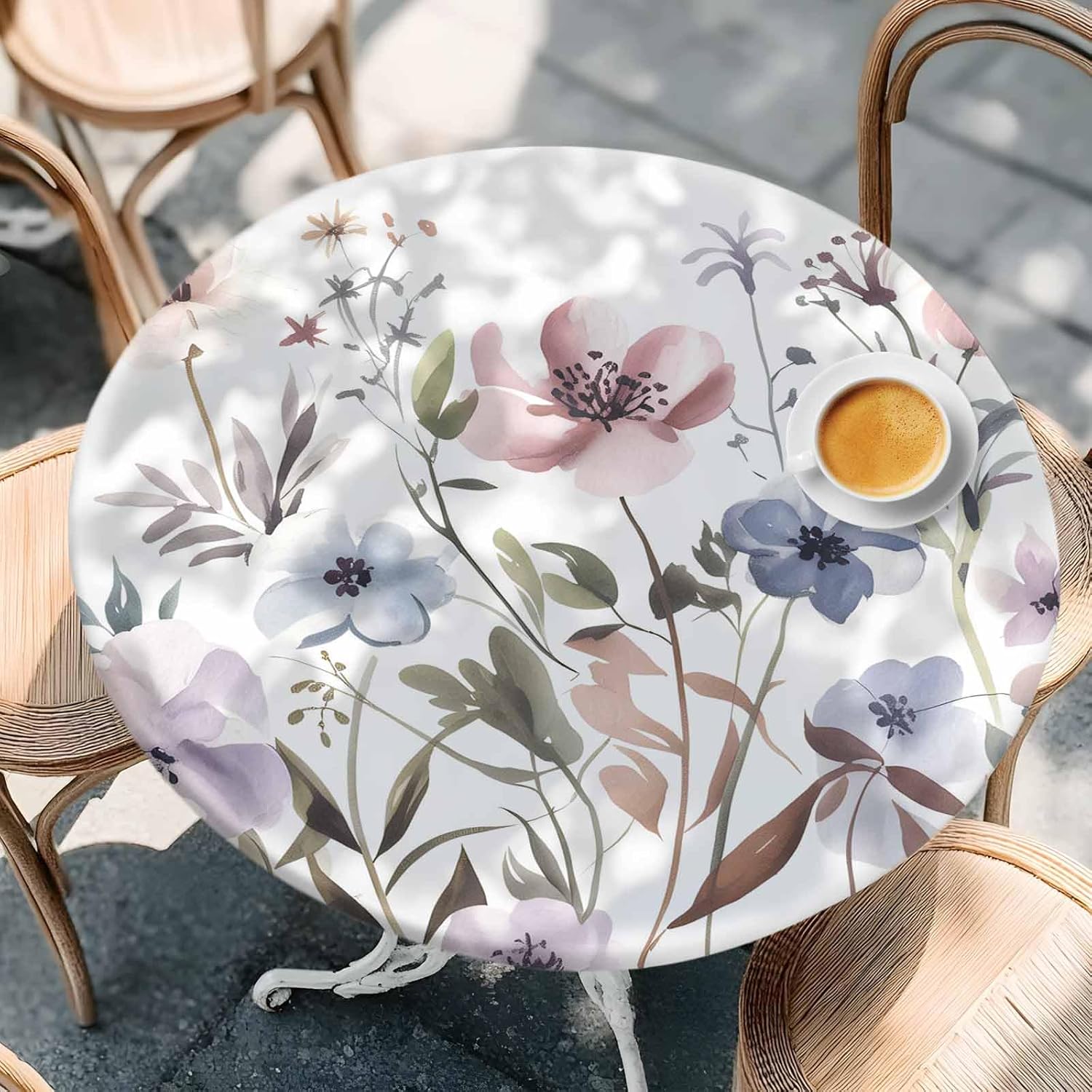 Falaniique Watercolor Floral Round Tablecloth 45-54 Inch