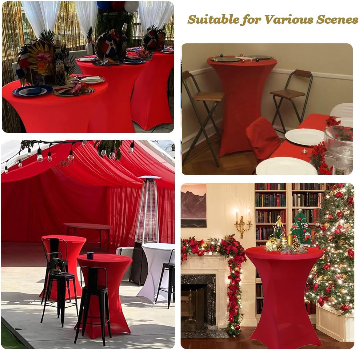 Albassa 2 Pack Cocktail Table Covers 32x43 Spandex Stretch Round Tablecloths for Bar Wedding Banquet Tables