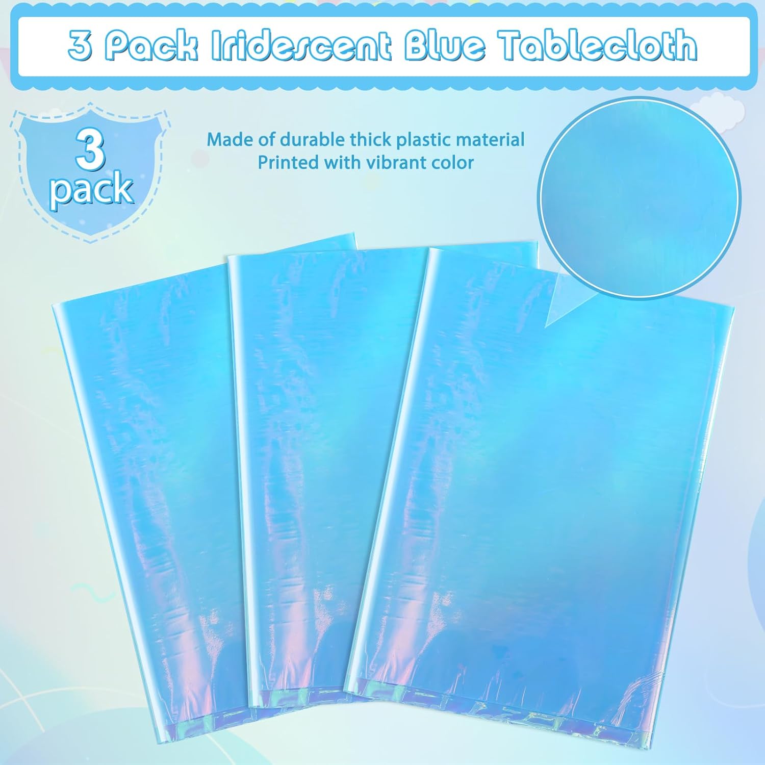 FunnyPars 3 Pack Iridescent Blue Tablecloths