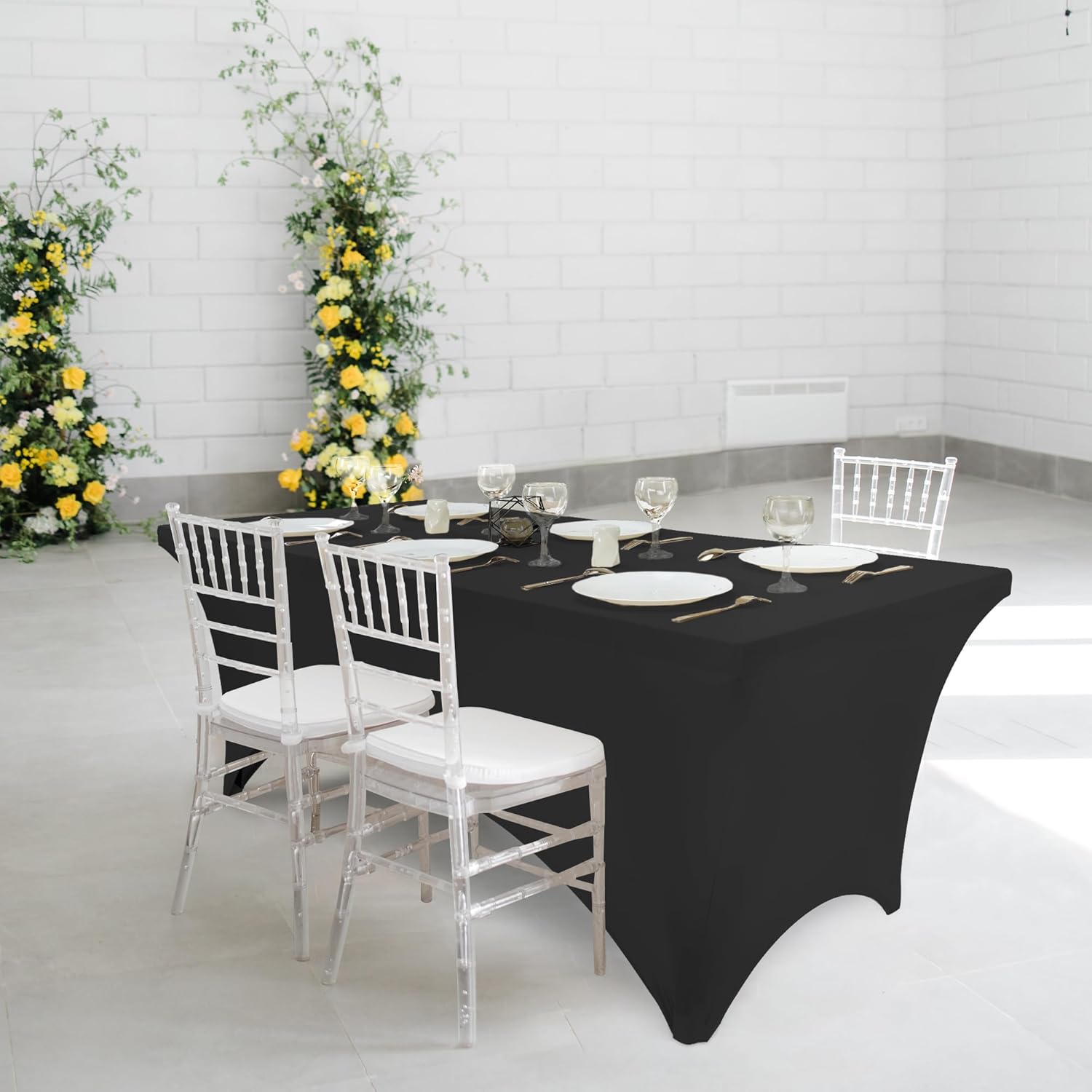 Utopia Kitchen 6FT Spandex Tablecloth Black 200 GSM