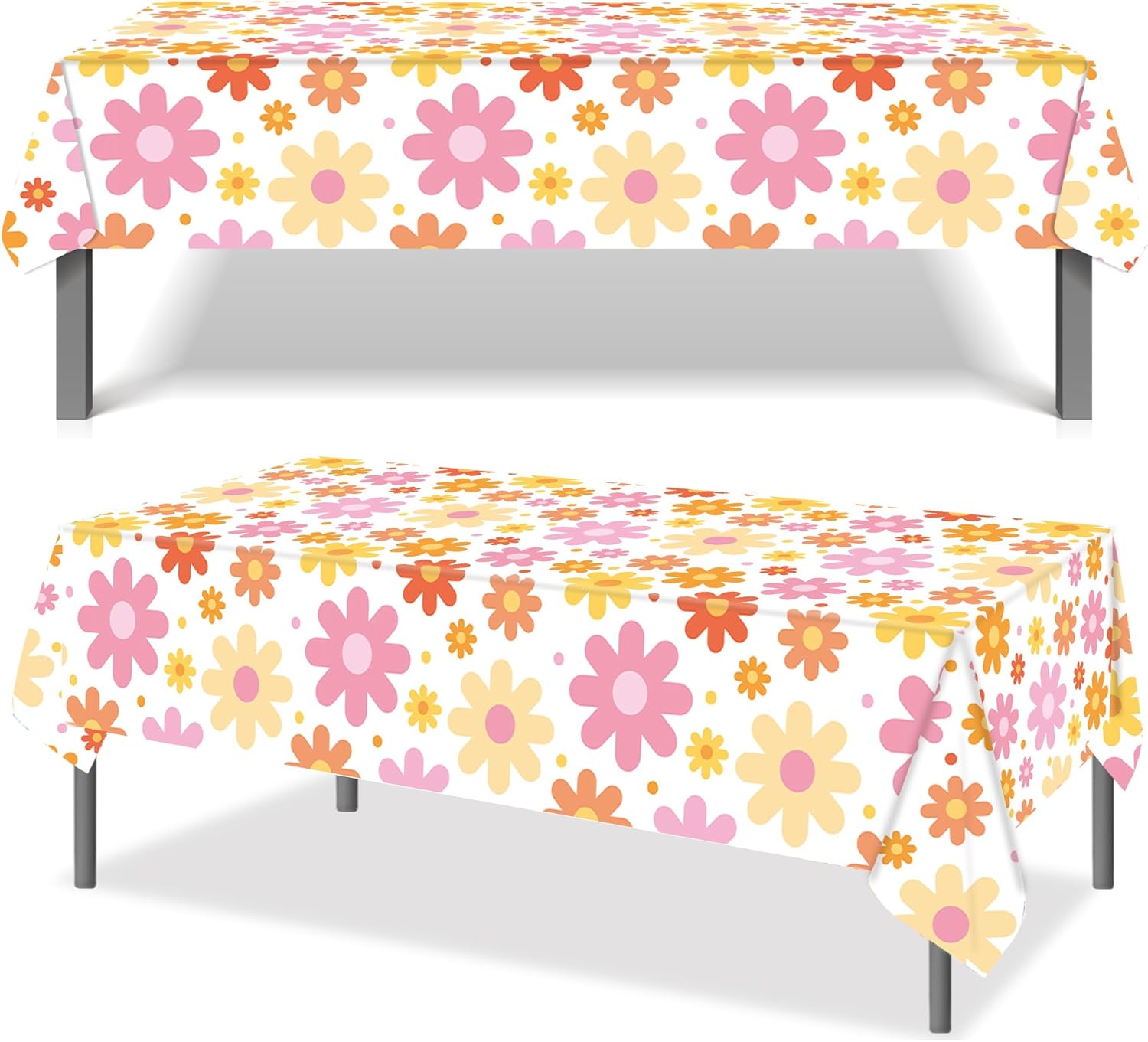 Augisteen Groovy Daisy Pattern Tablecloths 54x108 Inch 4 PCS