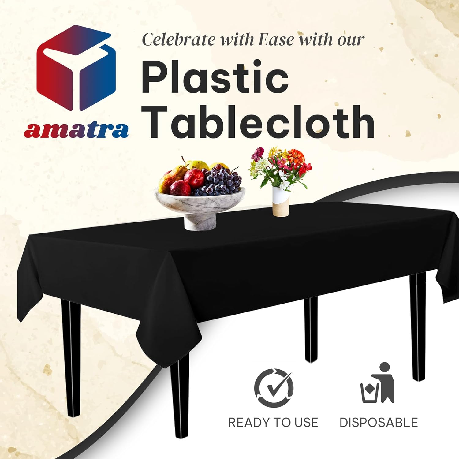 Amatra All-Purpose Plastic Table Cover Roll Black 54x120
