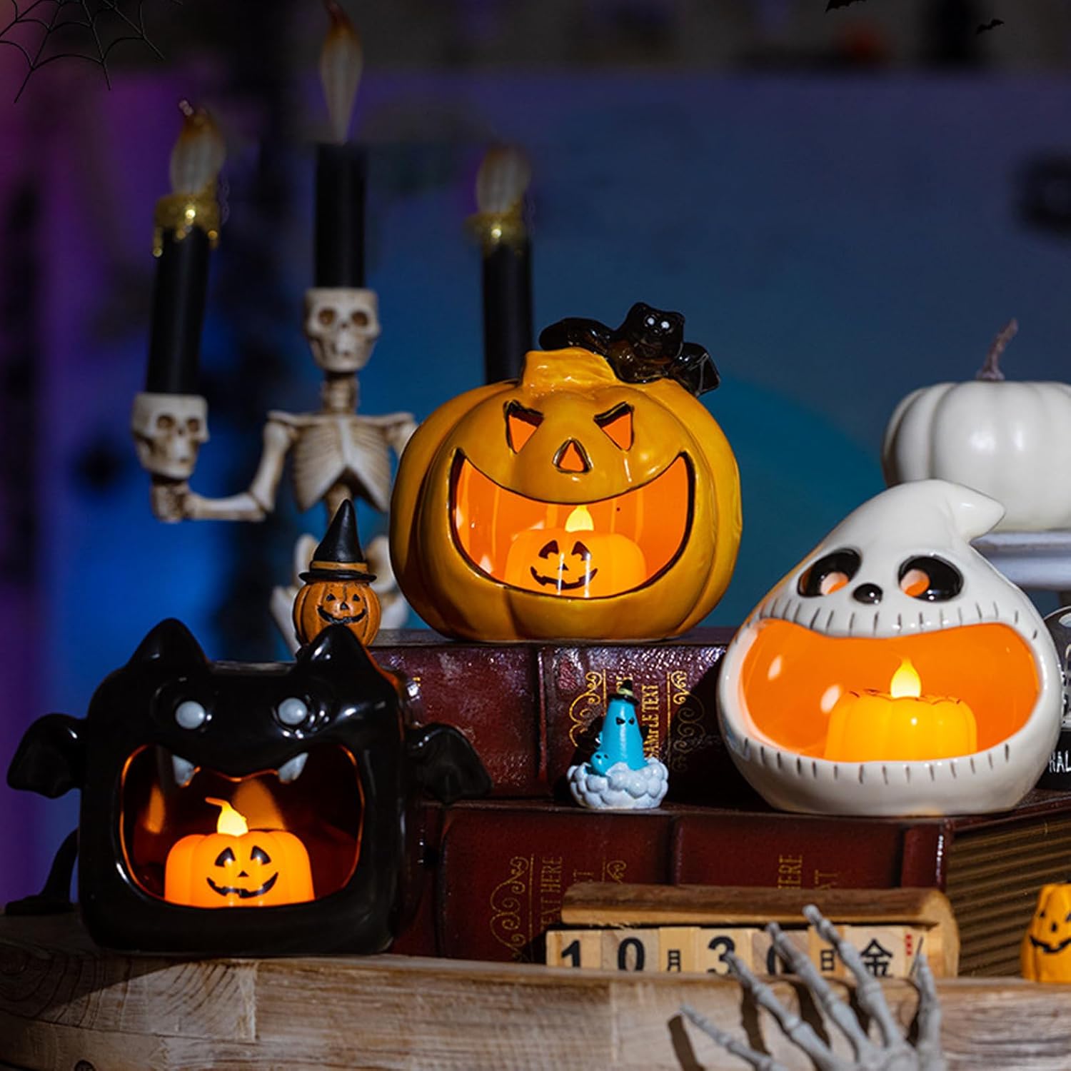 Cute Halloween Candy Bowl with Black Bat Design
