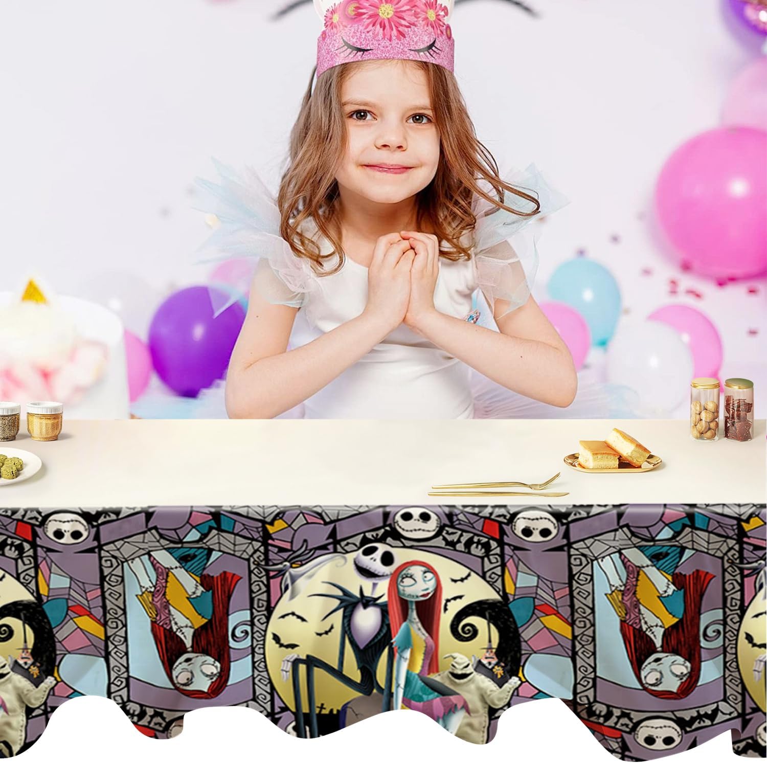 2Pcs Nightmare Before Christmas Tablecloth for Birthday Party Decorations