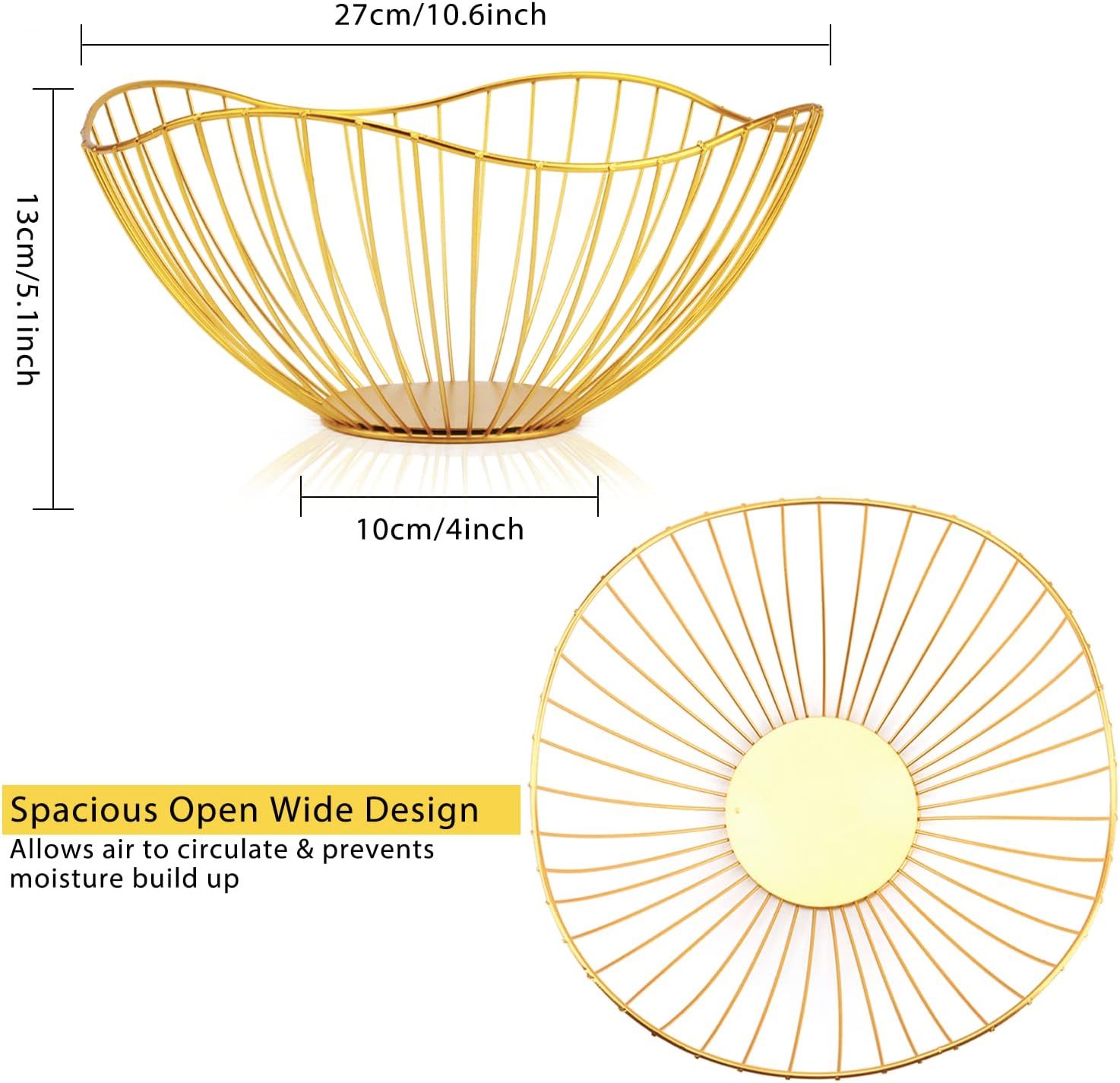 Lainrrew Gold Metal Wire Fruit Basket Bowl