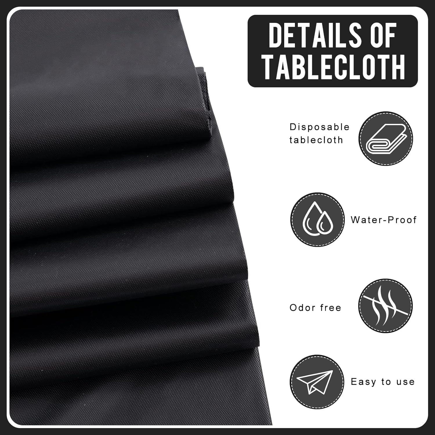 Eleclassi Black 6 Pack Premium Plastic Tablecloths 54x108in
