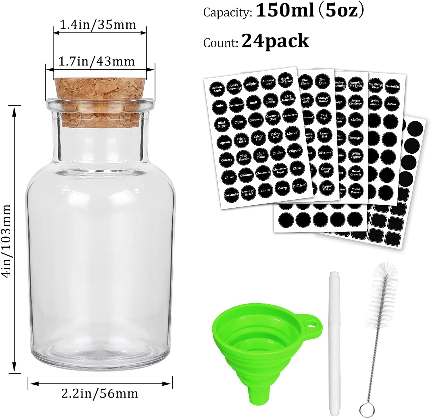 Keketin 24-Pack Clear Glass Jars with Cork Lids