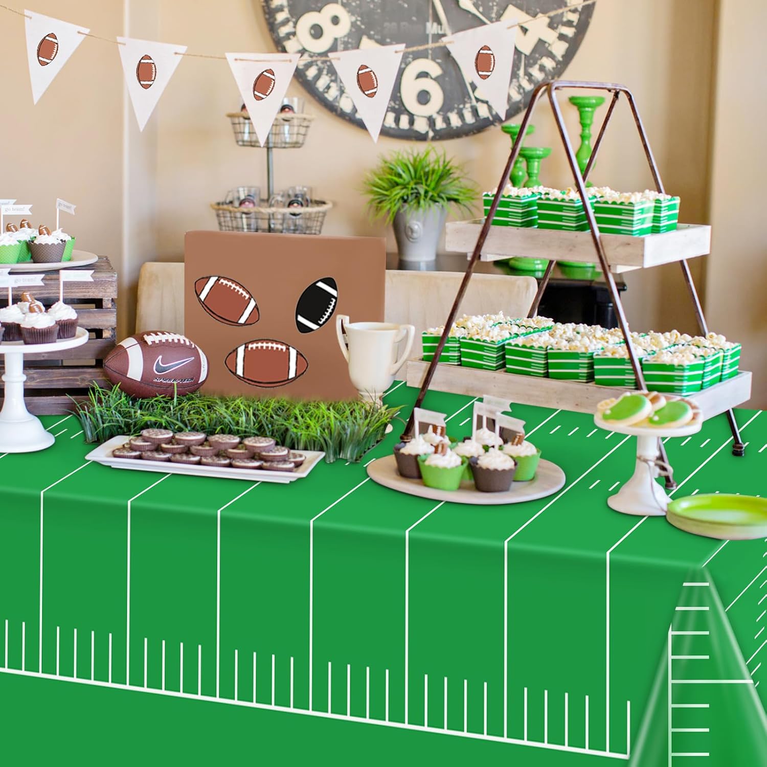 3Pcs Football Field Tablecloth 54x108 Inch for Party Decorations