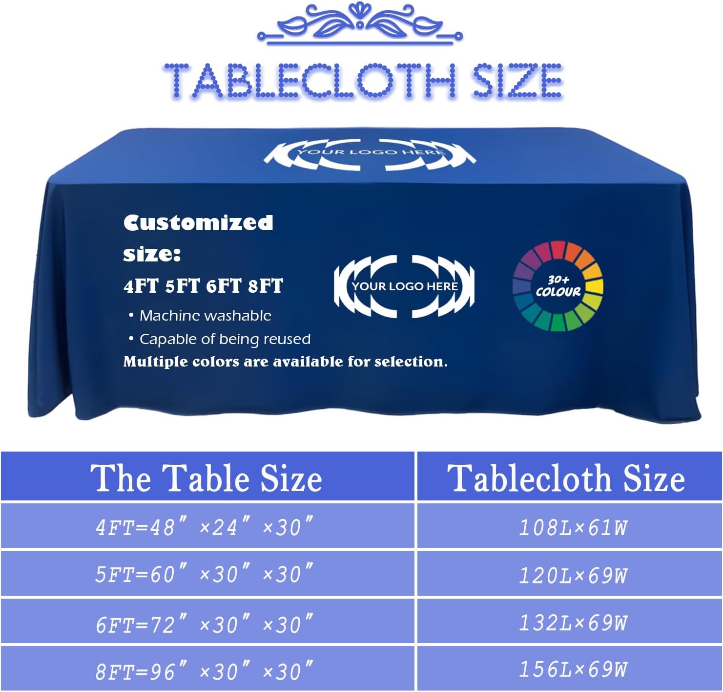 Customized Table Cloth with Logo 4FT 5FT 6FT 8FT for Events