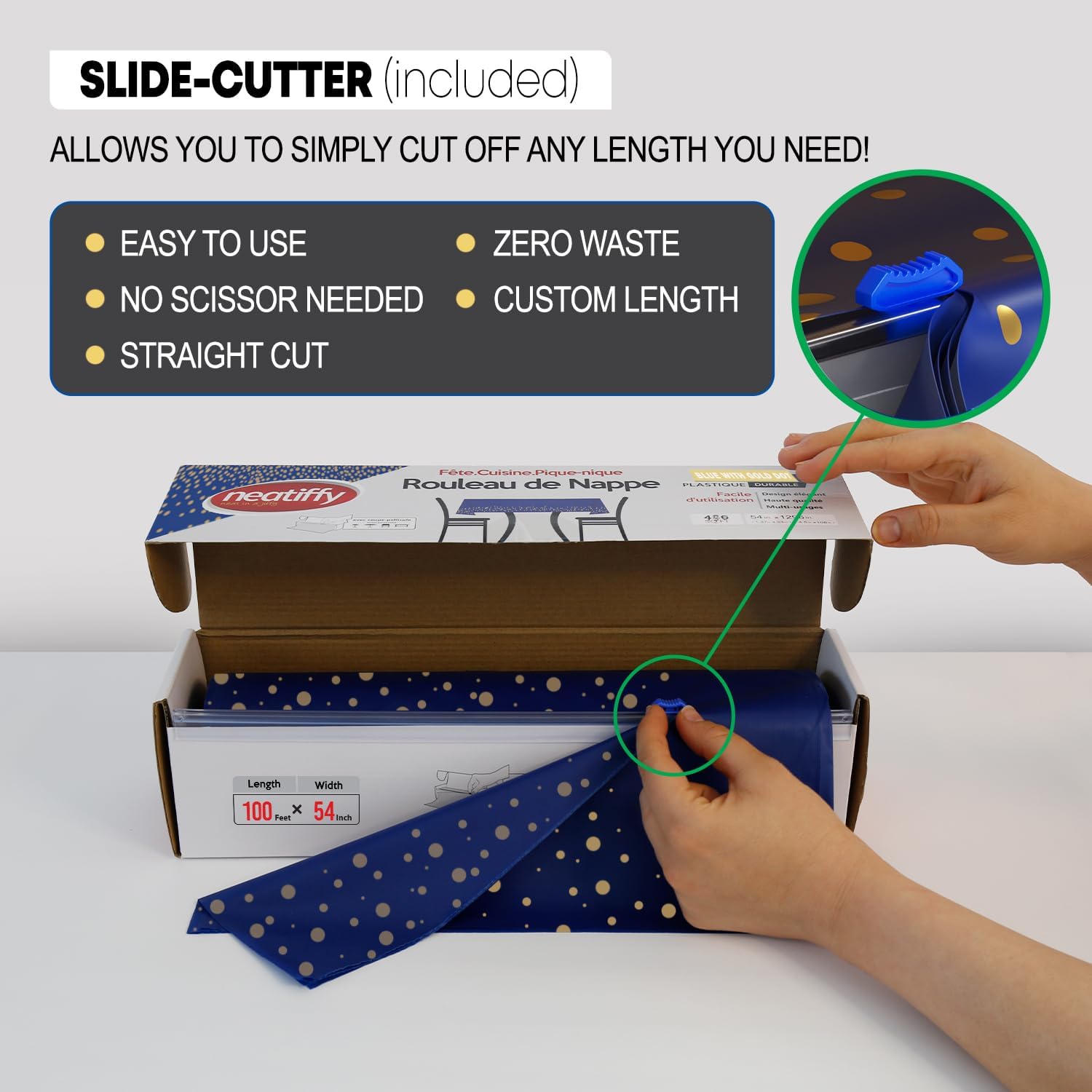 Neatiffy Tablecloth Roll with Slide Cutter Waterproof for All Table Shapes Party and Event Use