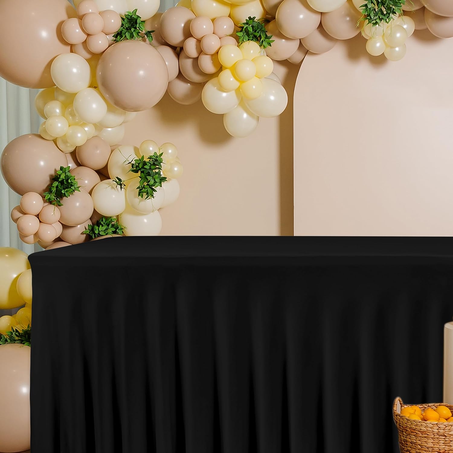 HolidayIdeas Black Spandex Table Skirts for Rectangle Tables 6ft 2 Pack
