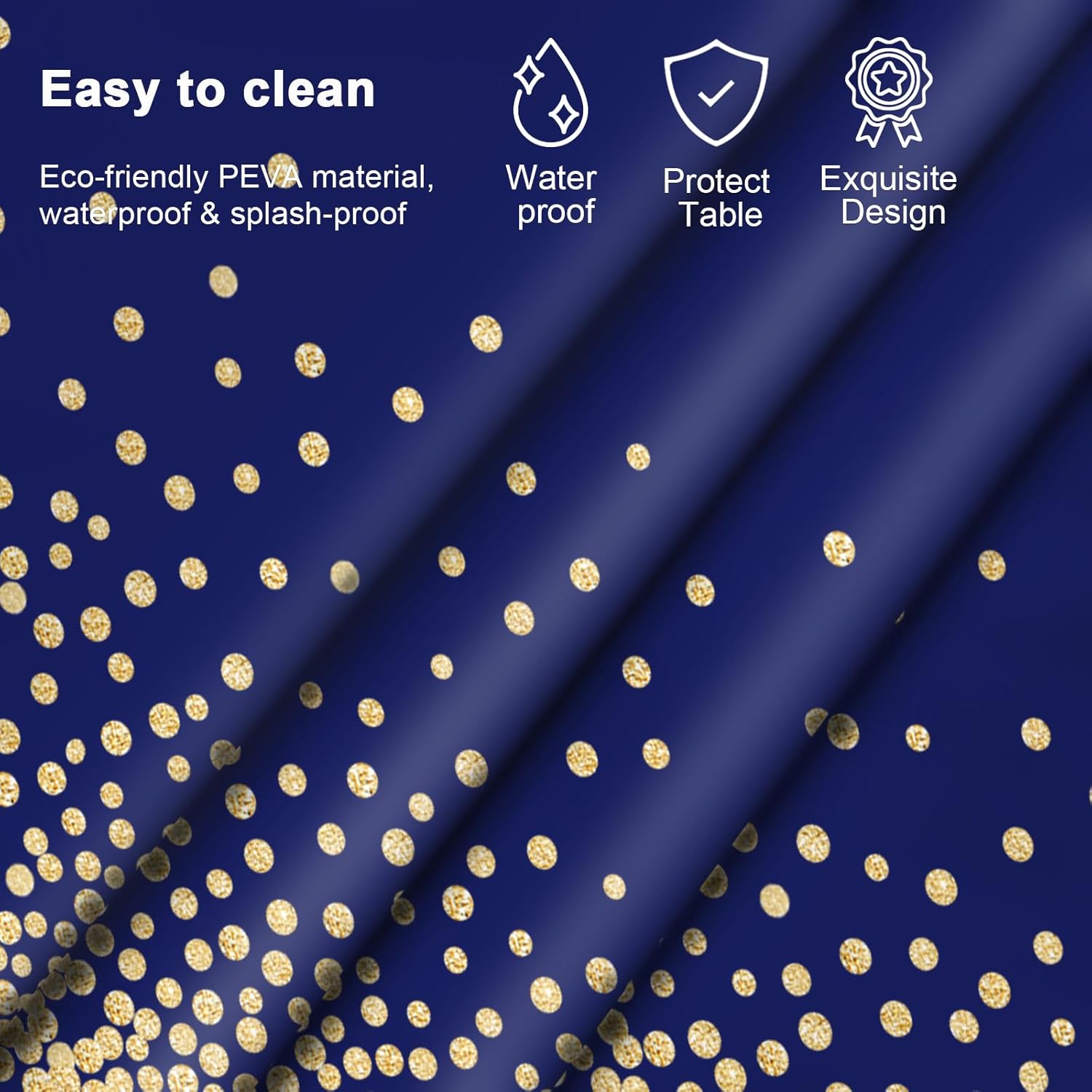 2 Pcs Navy Blue Gold Dot Plastic Tablecloth for Rectangle Tables