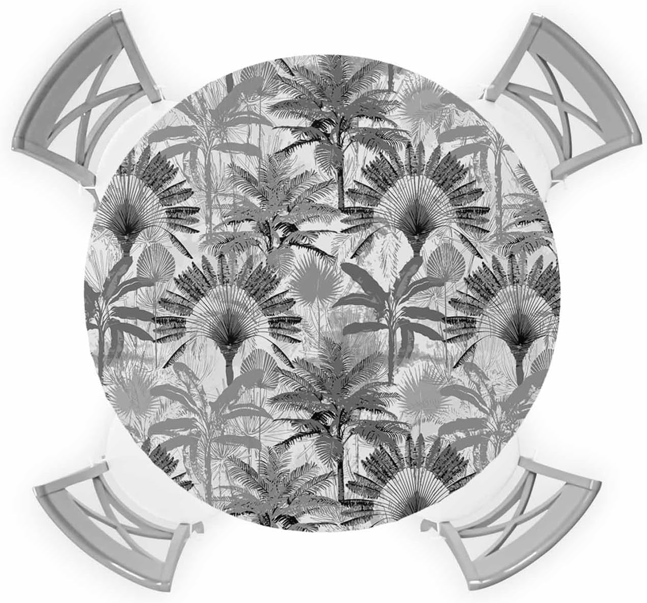 Grey Tropical Leaf Round Waterproof Table Cover Fitted Tablecloth