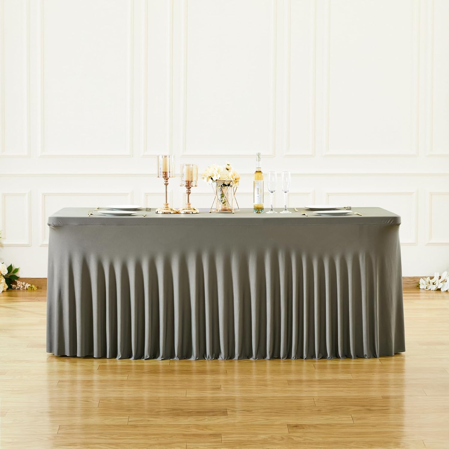 PARTISKY Gray Spandex Tablecloth for 8ft Rectangle Tables