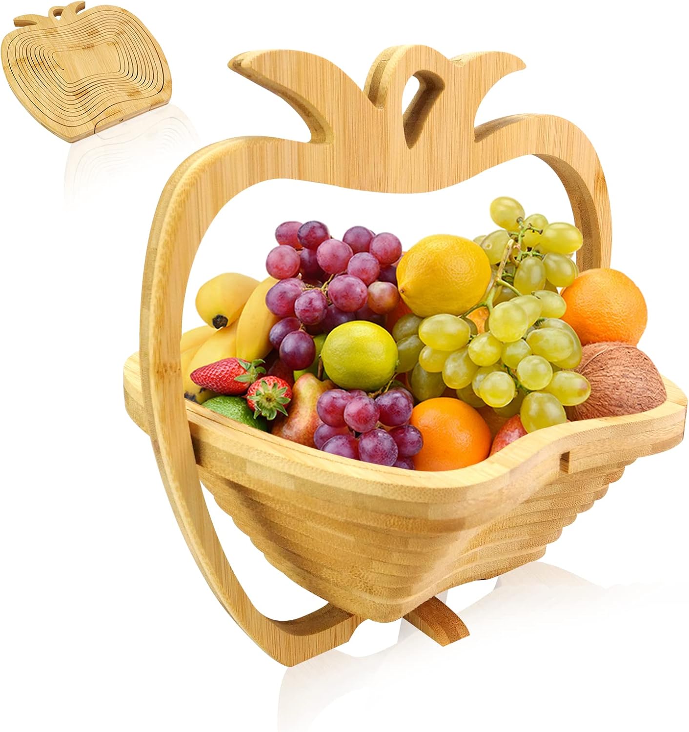 Foldable Bamboo Fruit Basket with Handle