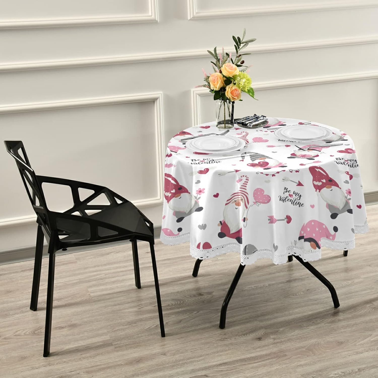 Pfrewn Gnomes Hearts Pink Tablecloth 60 Inch