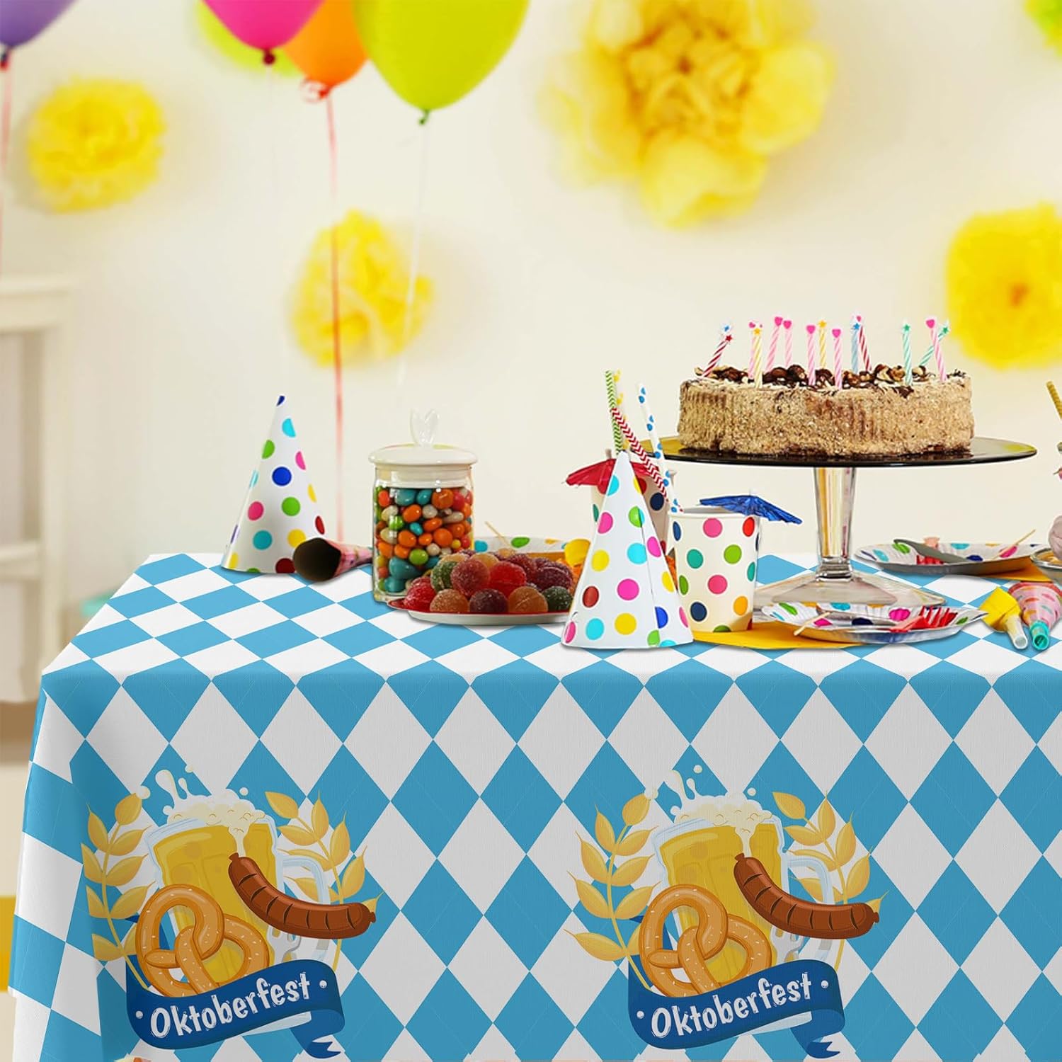 Oktoberfest Tablecloth with Bavarian Flag Design 53x98 Inches