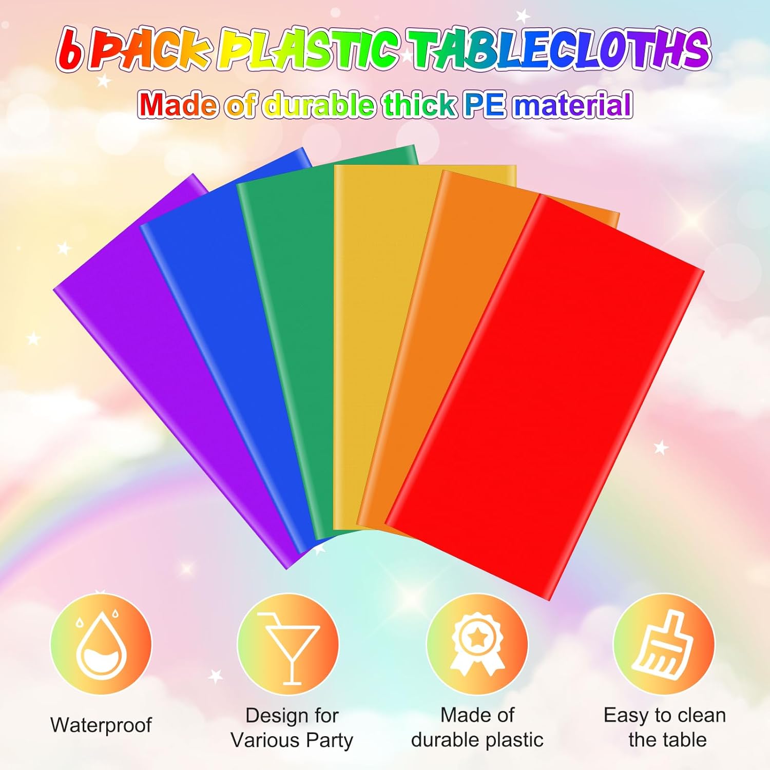 6 Color Rainbow Plastic Tablecloths for Party Decorations