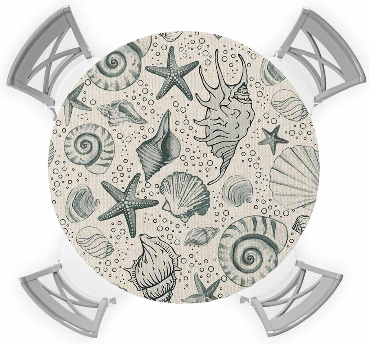 Nautical Coastal Round Waterproof Table Cover with Elastic Band